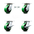 Service Caster 5 Inch Green Poly on Cast Iron Swivel Caster Swivel Locks 2 Brakes SCC, 2PK SCC-35S520-PUR-GB-BSL-2-SLB-2